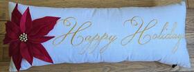 2pbg Pier 1 Happy Holidays Christmas Throw Pillow Felt Poinsettia Gold Embroidered