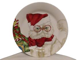 3668341 Pier 1 Christmas Cat 8.75 Inch Plate Red Santa Hat White Kitten Eyeglasses Free Ship