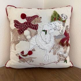 3681996 Pier 1 Park Avenue Puppies Dogs Christmas Dachshund Golden Decorative Pillow