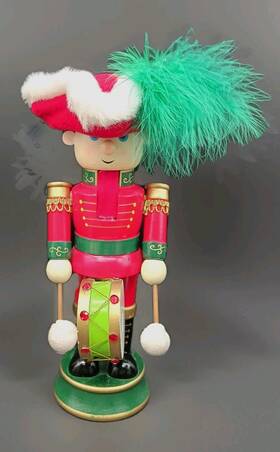 062010 Pier 1 Imports Drummer Boy Christmas Wooden Nutcracker With Bass Drum 11.25 Inch