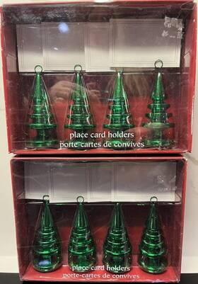 2199789 Pier 1 Imports 2 Boxes Green Christmas Tree Place Card Holders With Cards