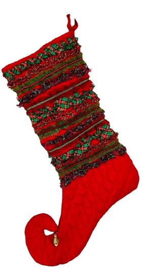 2483506 Pier 1 Imports Whimsical 17 Inch Curled Toe Elf Boot Christmas Stocking Green And Red Retired