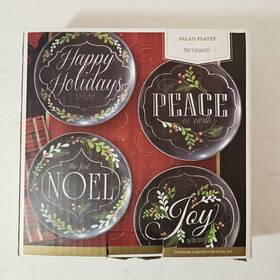 2962493 Pier 1 Imports Holiday Christmas 8 Inch Appetizer Salad Plates Black Peace Set Of 4