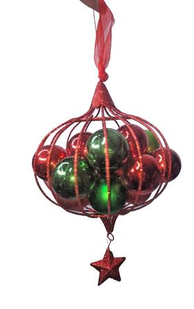 Kk04 Pier 1 Imports Large Mistletoe Christmas Ornament 12 Inch Tall Glitter Metal Hanging Red