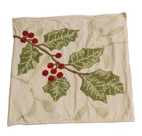 Qwertfyh34 Pier 1 Imports One Crewel Embroidered Zip Pillow Cover Christmas Holly Leaves 17 Inch Square