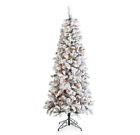 Pine 6.5 Ft Artificial Christmas Tree Flocked Slim Prelit Living Room Decoration 9320689547988