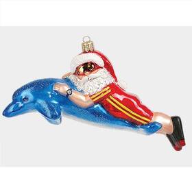 Pinnacle Peak Trading Company 813182025538 Santa Swimming With Dolphin Polish Blown Glass Christmas Ornament Decoration