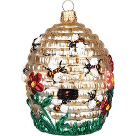 Pinnacle Peak Trading Company 841554100026 Beehive Polish Mouth Blown Glass Christmas Ornament Honey Bee Skep Decoration
