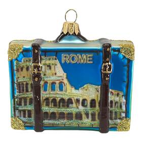 Ppt-002-0010 Pinnacle Peak Trading Company Rome And Pisa Italy Travel Suitcase Polish Glass Christmas Ornament Decoration