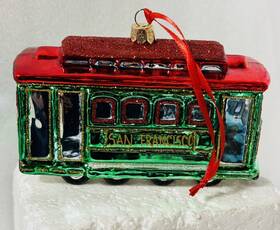 Ppt-002-1038 Pinnacle Peak Trading Company San Francisco Cable Car Polish Glass Christmas Ornament 5 Inch Euc
