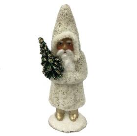 Ppt-009-0186 Pinnacle Peak Trading Company Ino Schaller White And Gold Beaded Santa Small Christmas German Paper Mache