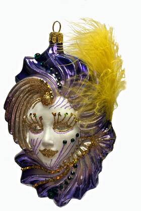 Ppt-155-0147 Pinnacle Peak Trading Company Purple Venetian Mask With Yellow Feather Polish Glass Christmas Tree Ornament