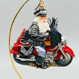 Ppt-183-0008 Pinnacle Peak Trading Company Motorcycle Rider Biker Santa Tassels Polish Glass Christmas Tree Ornament 5.5 Inch
