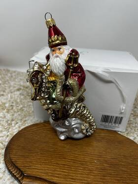 Ppt-183-0020 Pinnacle Peak Trading Company Santa Claus Riding On A Seahorse Polish Glass Christmas Tree Ornament Poland