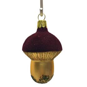 Ppt-187-0083 Pinnacle Peak Trading Company With Brown Flocked Cap Czech Glass Christmas Ornament Fungus Decoration