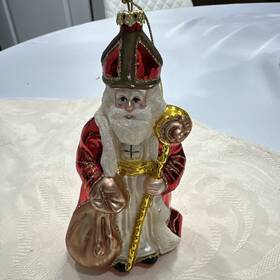 Ppt-189-0074 Pinnacle Peak Trading Company Bishop Polish Glass Christmas Tree Ornament Made In Poland Vintage 5 1/2
