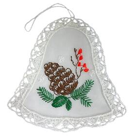 Ppt-210-0063 Pinnacle Peak Trading Company White Lace Bell With Brown Pine German Christmas Ornaments Set Of 6