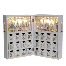 Ped-210019 Pioneer-effort Christmas Wooden Advent Calendar Book With Leds White And Gold Reinde