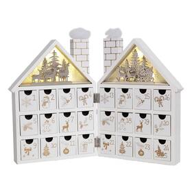 Petz-172186 Pioneer-effort Wooden Christmas Advent Calendar House With 24 Drawers And Led Lights Countdown
