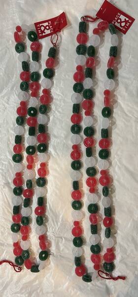 Place & Time 093108008573 72 Inch Frosted Candy Christmas Garland - Red Green And White Set Of 2 Nwt