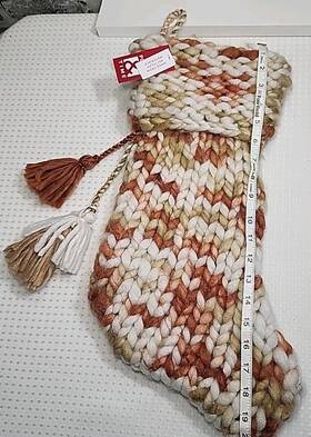 Place & Time 093108009662 And Chunky Thick Knit Christmas Stocking Tree Decor Rust Beige Mix Nwt