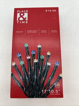 1946-7562 Place & Time Multicolored Christmas Holiday Lights - Battery 50 Count- Indoor/outdoor