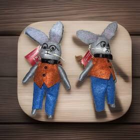 Place & Time 196981016212 Lot Of 2 Rabbit Ornament Dressed Bunny Holiday Christmas Tree Decor Wool Felt