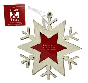 2015-1098 Place & Time And Wood Snowflake Photo Ornament Christmas Frame 3.3x2.83 Inch New With Tag