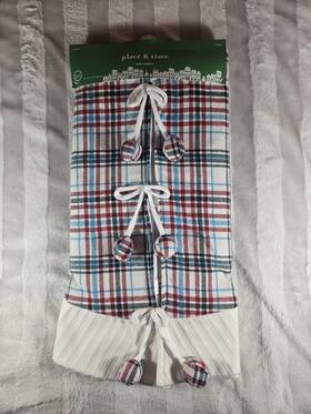 Place & Time 313046031038 Christmas Tree Skirt 48 Inch Round White Plaid Farmhouse Decoration Holiday New