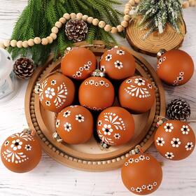 Huj-poen-3465 Poen 12 Pcs 3.15 Inch Mexican Christmas Ornaments Talavera Brown