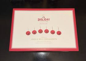 1242683 Pottery Barn Kids Red Tin Jingle Bell Christmas Tree Ornaments Set Of 6 Nib