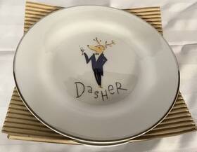 1256296 Pottery Barn 4- Christmas Reindeer Dessert Salad Plates Dasher Dancer Prancer