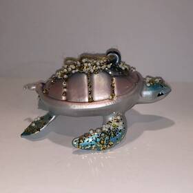 1327017 Pottery Barn Mercury Glass Christmas Ornament Ocean Beach Sea Turtle #c85