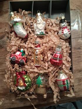 1337637 Pottery Barn Mercury Glass Nostalgic Mini Christmas Ornaments S/9 2 Inch H