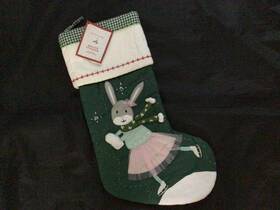 142750 Pottery Barn Kids Skating Bunny Quilted Christmas Stocking Green No Mono New