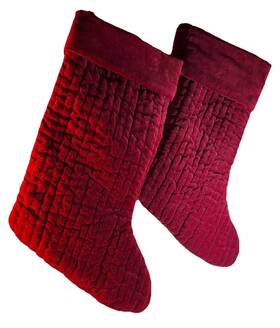 1595156 Pottery Barn 2 Christmas Stocking Red Quilted Velvet Lined Classic 21 Inch 2014 Read