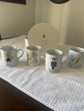 2040731 Pottery Barn Holiday Christmas Reindeer 16 Oz. Mugs Coffee Cups In Box Set Of 4