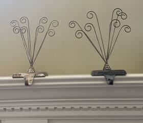 205-5275 Pottery Barn Set Of 2 Silver Tone Christmas Card Holders Stocking Hangers 12 Inch X7