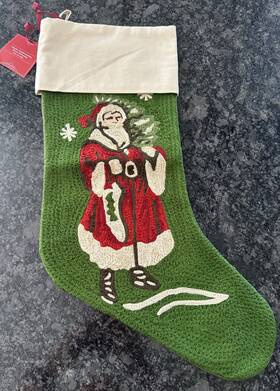 Pottery Barn 2055764 Crewel Santa Claus St. Nick Christmas Stocking 19.5 Inch India Nwt