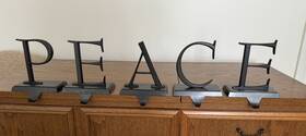 21583058236984 Pottery Barn Peace Christmas Stocking Holders Hangers Bronze 5 Piece Set