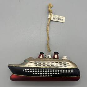 2244051 Pottery Barn Cruise Ship Boat Christmas Glass Ornament Travel Nautical Nwt