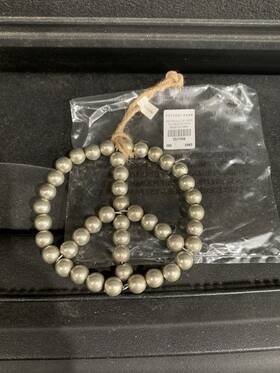 Pottery Barn 2571156 Beaded Wired Peace Sign Christmas Holiday Ornament Silver New