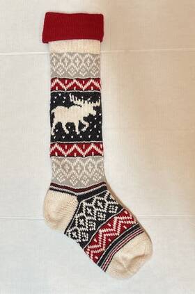 2574706 Pottery Barn 25 Inch Kids Natural Fair Isle Knit Moose Stocking Christmas No Name