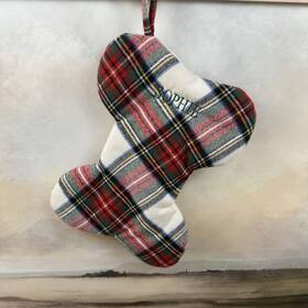 2725241 Pottery Barn Stewart Plaid Bone Pet Christmas Stocking Monogrammed Inch Sophie Nwot