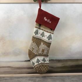 3429234 Pottery Barn Fair Isle Knit Christmas Stocking Gingerbread House Monogram Sasha