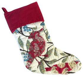 3790839 Pottery Barn Quilted Christmas Stocking Red Bird Cardinal 19.75 Inch L Lined Cotton