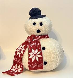 3858387 Pottery Barn Archie The Snowman Shaped Pillow Ivory Red Black Christmas