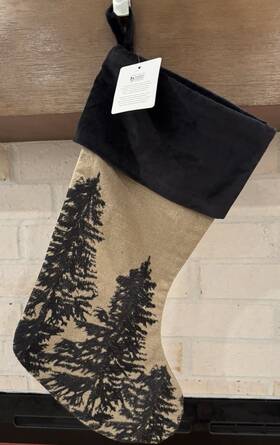 5444854 Pottery Barn Rustic Forest Stocking New No Mono Tan Black Christmas Lodge Cabin