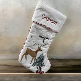 5648172 Pottery Barn Kids Reindeer Candy Cane Lane Christmas Stocking Embroidered Mono