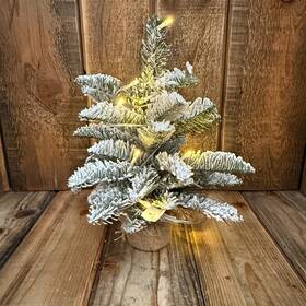7591546 Pottery Barn 12 Inch Flocked Lit Mini Pine Tree Tabletop Christmas Holiday Decor